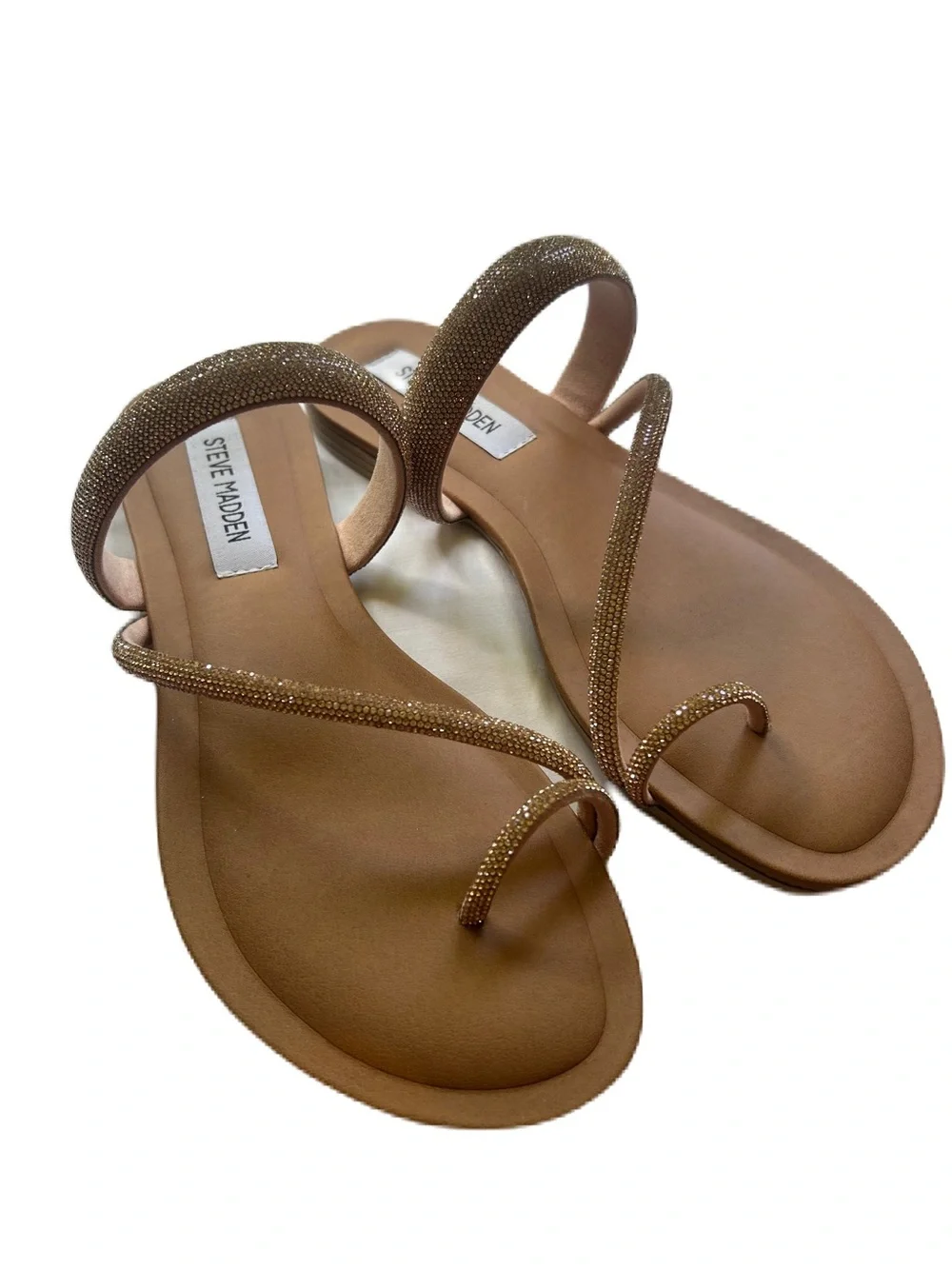 Steve Madden Rose Gold Crystal-Strap Toe-Loop Sandal
